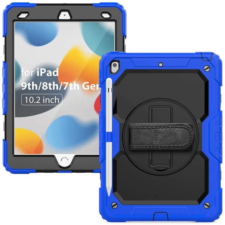 For iPad 10.2 2021 / 2020 / 2019 Shockproof Silicone + PC Protective Case with Holder & Shoulder Strap & Pen Slot