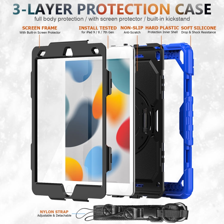 For iPad 10.2 2021 / 2020 / 2019 Shockproof Silicone + PC Protective Case with Holder & Shoulder Strap & Pen Slot