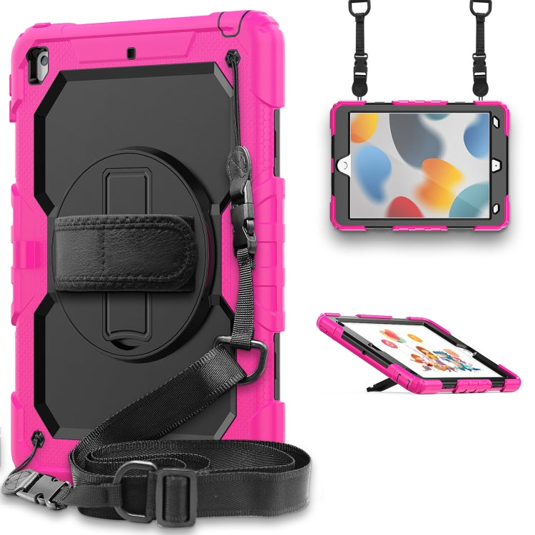 For iPad 10.2 2021 / 2020 / 2019 Shockproof Silicone + PC Protective Case with Holder & Shoulder Strap & Pen Slot