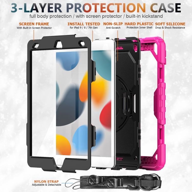 For iPad 10.2 2021 / 2020 / 2019 Shockproof Silicone + PC Protective Case with Holder & Shoulder Strap & Pen Slot