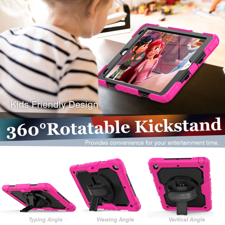 For iPad 10.2 2021 / 2020 / 2019 Shockproof Silicone + PC Protective Case with Holder & Shoulder Strap & Pen Slot