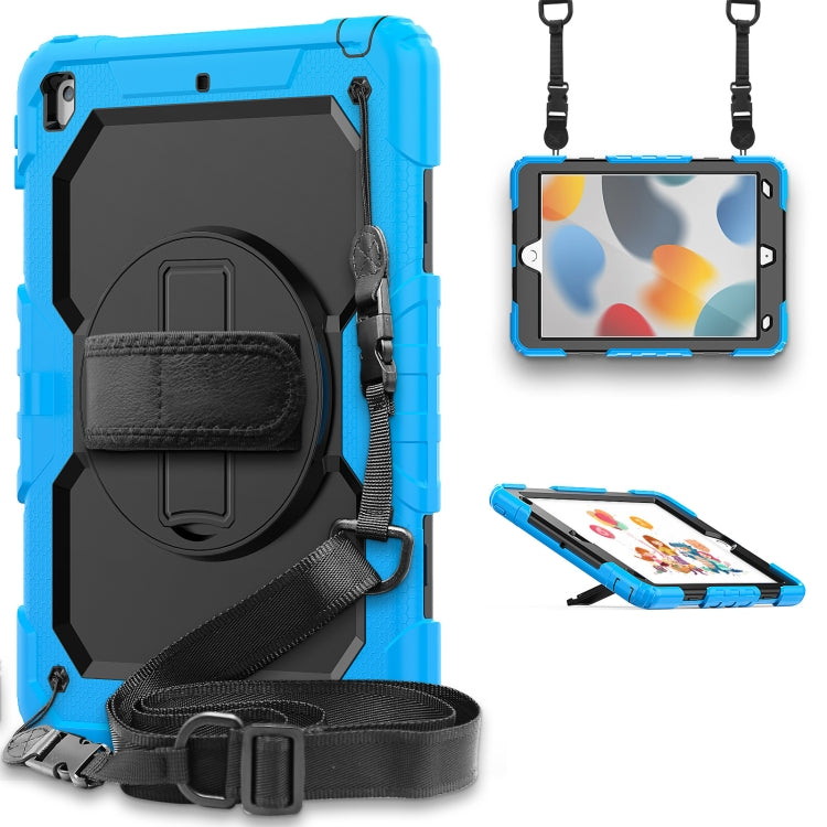 For iPad 10.2 2021 / 2020 / 2019 Shockproof Silicone + PC Protective Case with Holder & Shoulder Strap & Pen Slot