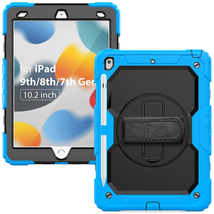 For iPad 10.2 2021 / 2020 / 2019 Shockproof Silicone + PC Protective Case with Holder & Shoulder Strap & Pen Slot