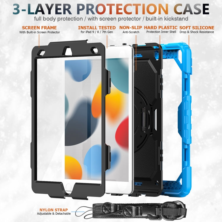 For iPad 10.2 2021 / 2020 / 2019 Shockproof Silicone + PC Protective Case with Holder & Shoulder Strap & Pen Slot