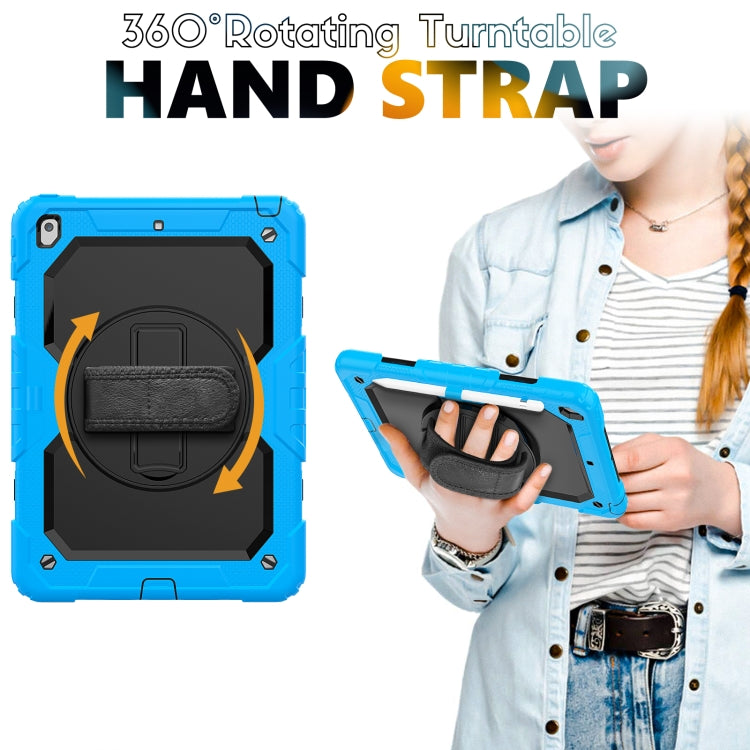 For iPad 10.2 2021 / 2020 / 2019 Shockproof Silicone + PC Protective Case with Holder & Shoulder Strap & Pen Slot