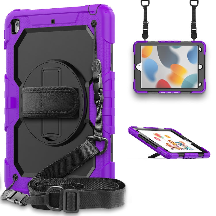 For iPad 10.2 2021 / 2020 / 2019 Shockproof Silicone + PC Protective Case with Holder & Shoulder Strap & Pen Slot