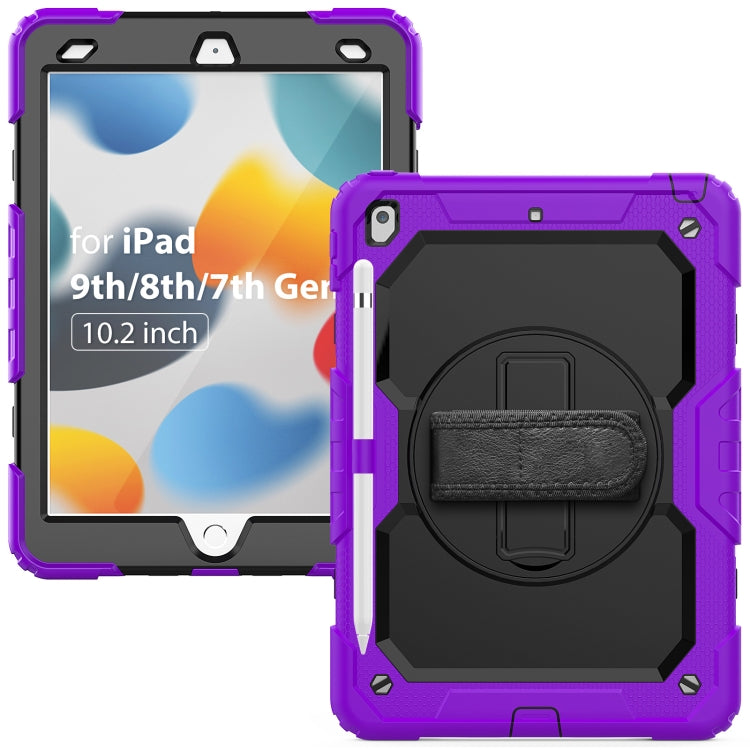 For iPad 10.2 2021 / 2020 / 2019 Shockproof Silicone + PC Protective Case with Holder & Shoulder Strap & Pen Slot
