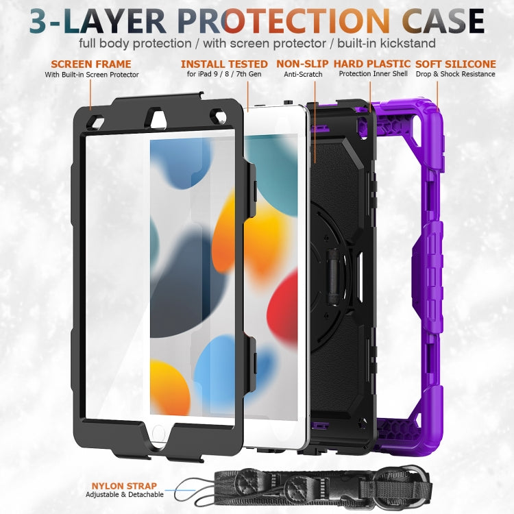 For iPad 10.2 2021 / 2020 / 2019 Shockproof Silicone + PC Protective Case with Holder & Shoulder Strap & Pen Slot