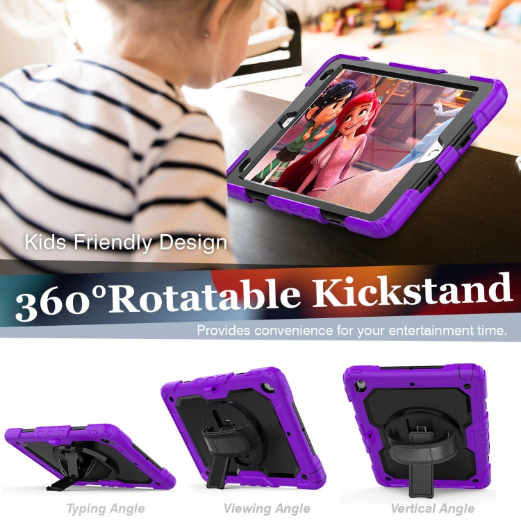 For iPad 10.2 2021 / 2020 / 2019 Shockproof Silicone + PC Protective Case with Holder & Shoulder Strap & Pen Slot