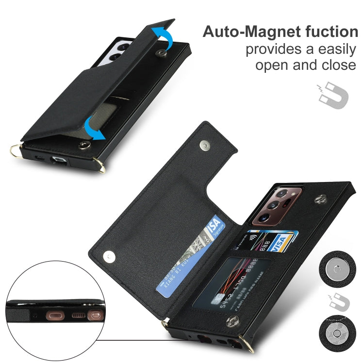For Samsung Galaxy Note20 Ultra Cross-body Square Double Buckle Flip Card Bag TPU+PU Case with Card Slots & Wallet & Photo & Strap