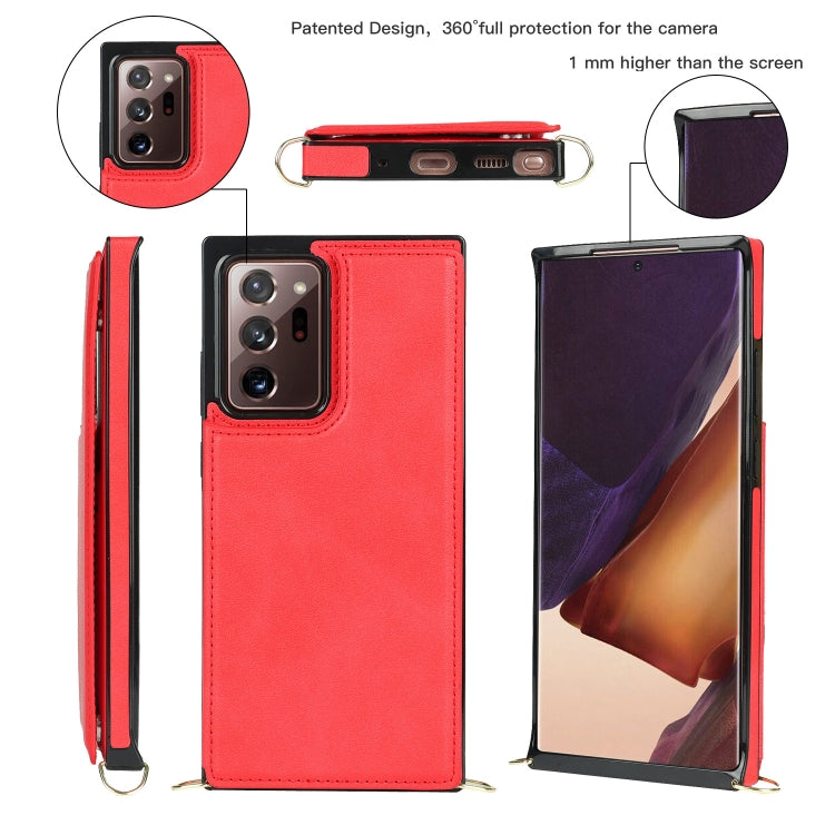 For Samsung Galaxy Note20 Ultra Cross-body Square Double Buckle Flip Card Bag TPU+PU Case with Card Slots & Wallet & Photo & Strap