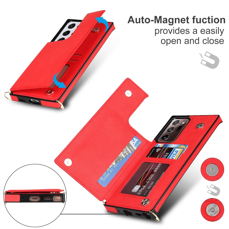 For Samsung Galaxy Note20 Ultra Cross-body Square Double Buckle Flip Card Bag TPU+PU Case with Card Slots & Wallet & Photo & Strap