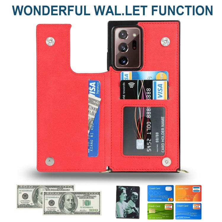 For Samsung Galaxy Note20 Ultra Cross-body Square Double Buckle Flip Card Bag TPU+PU Case with Card Slots & Wallet & Photo & Strap