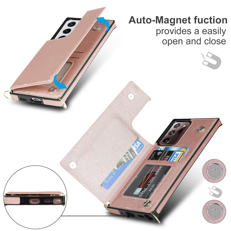 For Samsung Galaxy Note20 Ultra Cross-body Square Double Buckle Flip Card Bag TPU+PU Case with Card Slots & Wallet & Photo & Strap