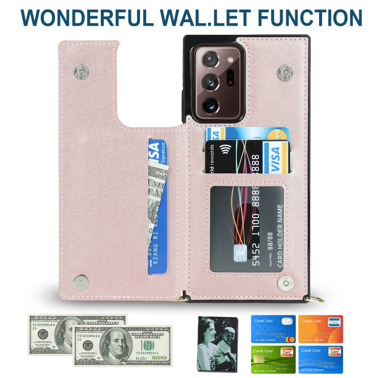 For Samsung Galaxy Note20 Ultra Cross-body Square Double Buckle Flip Card Bag TPU+PU Case with Card Slots & Wallet & Photo & Strap