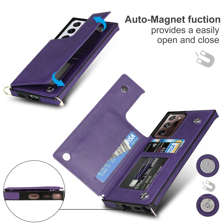 For Samsung Galaxy Note20 Ultra Cross-body Square Double Buckle Flip Card Bag TPU+PU Case with Card Slots & Wallet & Photo & Strap