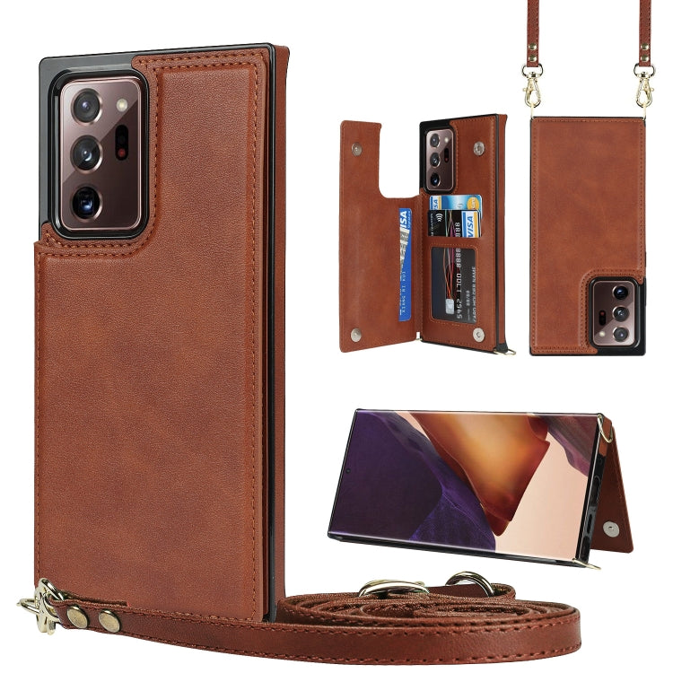 For Samsung Galaxy Note20 Ultra Cross-body Square Double Buckle Flip Card Bag TPU+PU Case with Card Slots & Wallet & Photo & Strap