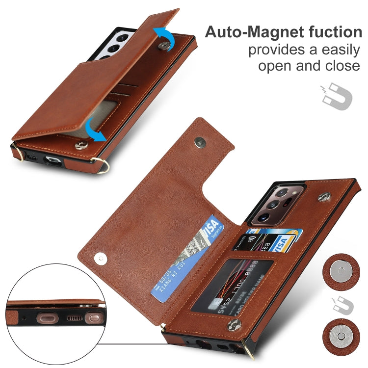 For Samsung Galaxy Note20 Ultra Cross-body Square Double Buckle Flip Card Bag TPU+PU Case with Card Slots & Wallet & Photo & Strap