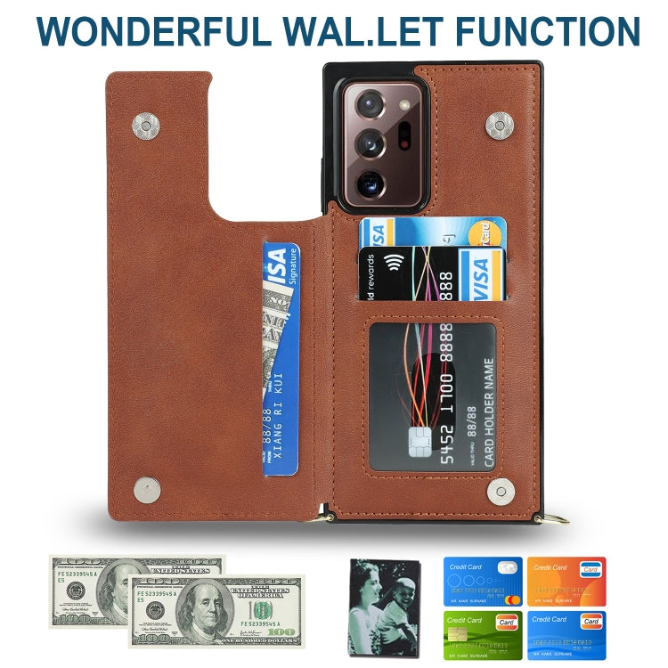 For Samsung Galaxy Note20 Ultra Cross-body Square Double Buckle Flip Card Bag TPU+PU Case with Card Slots & Wallet & Photo & Strap