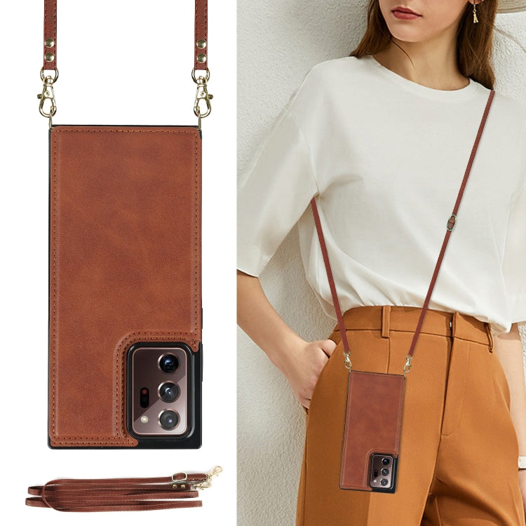 For Samsung Galaxy Note20 Ultra Cross-body Square Double Buckle Flip Card Bag TPU+PU Case with Card Slots & Wallet & Photo & Strap