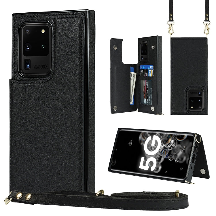 For Samsung Galaxy S20 Ultra Cross-body Square Double Buckle Flip Card Bag TPU+PU Case with Card Slots & Wallet & Photo & Strap