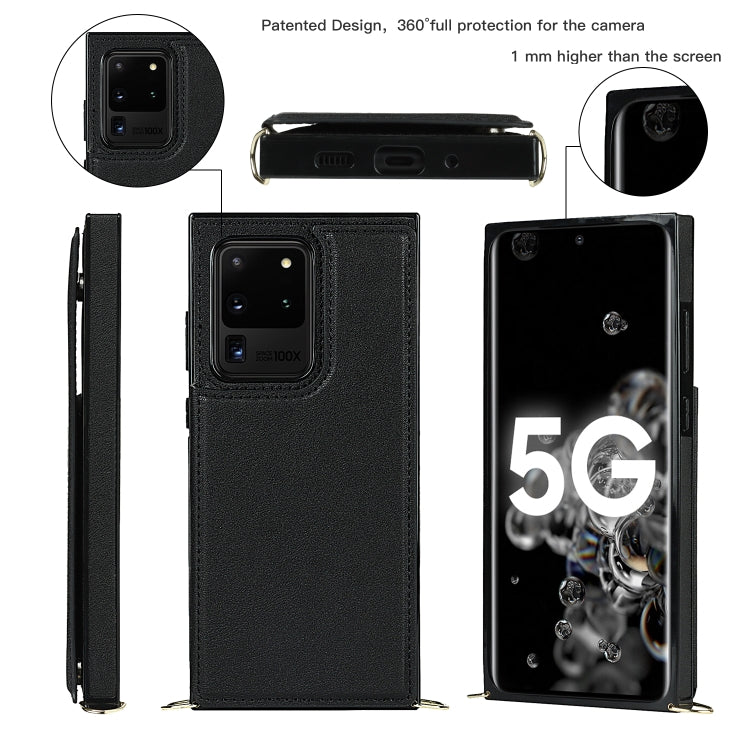 For Samsung Galaxy S20 Ultra Cross-body Square Double Buckle Flip Card Bag TPU+PU Case with Card Slots & Wallet & Photo & Strap