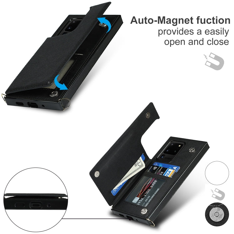 For Samsung Galaxy S20 Ultra Cross-body Square Double Buckle Flip Card Bag TPU+PU Case with Card Slots & Wallet & Photo & Strap