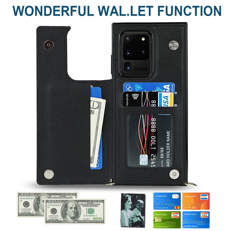 For Samsung Galaxy S20 Ultra Cross-body Square Double Buckle Flip Card Bag TPU+PU Case with Card Slots & Wallet & Photo & Strap