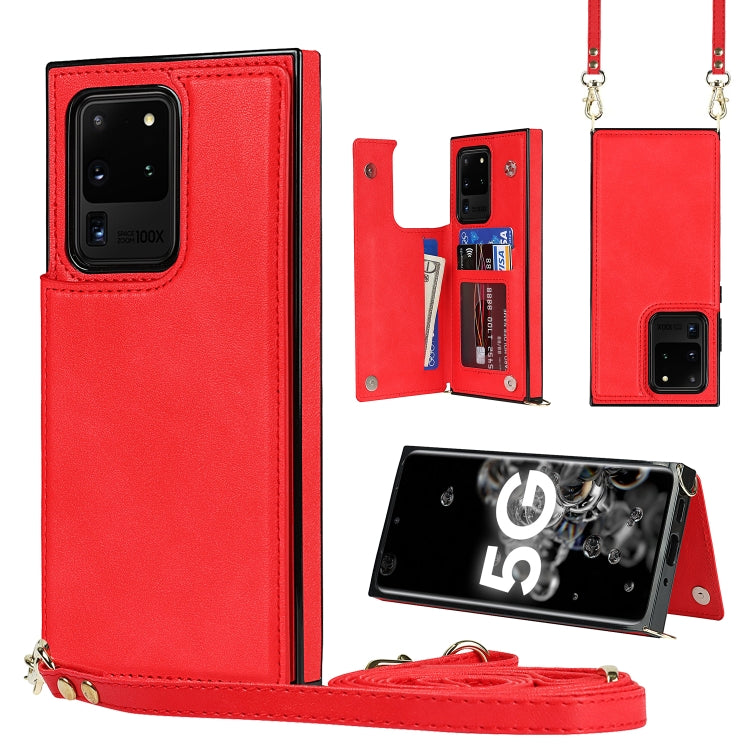 For Samsung Galaxy S20 Ultra Cross-body Square Double Buckle Flip Card Bag TPU+PU Case with Card Slots & Wallet & Photo & Strap