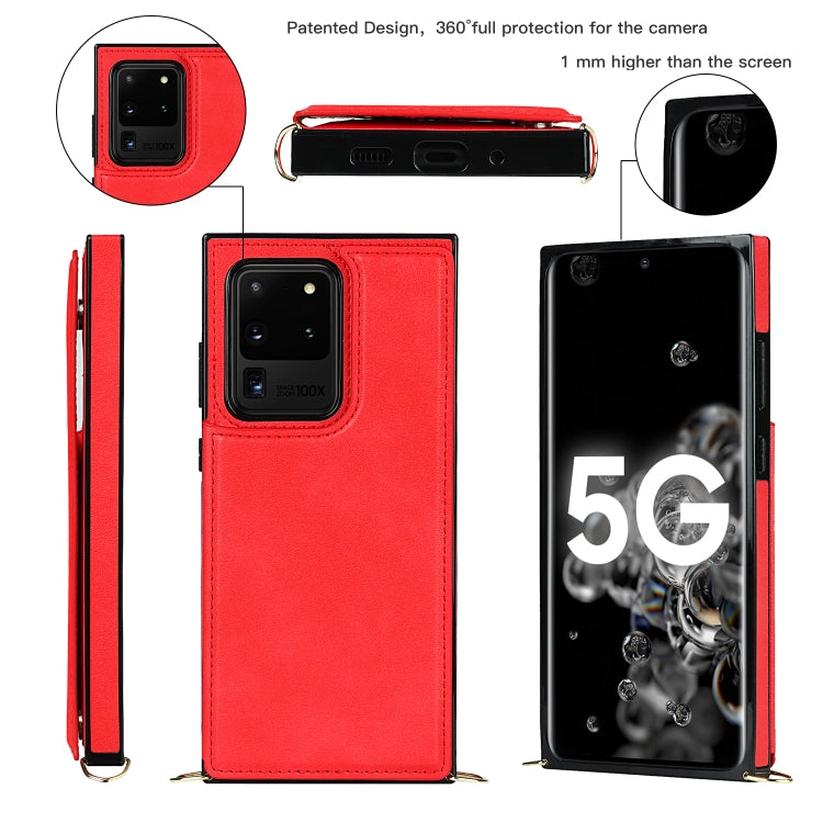 For Samsung Galaxy S20 Ultra Cross-body Square Double Buckle Flip Card Bag TPU+PU Case with Card Slots & Wallet & Photo & Strap