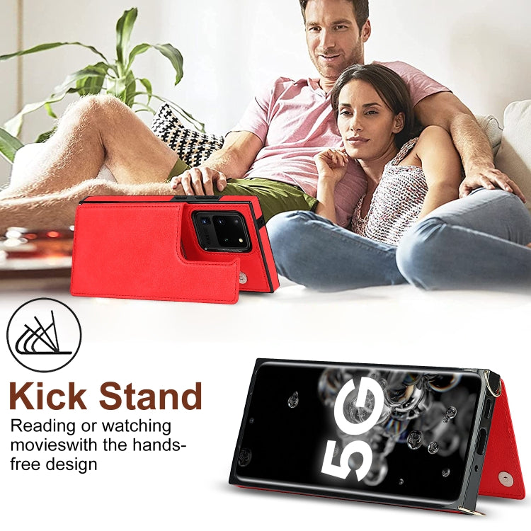 For Samsung Galaxy S20 Ultra Cross-body Square Double Buckle Flip Card Bag TPU+PU Case with Card Slots & Wallet & Photo & Strap