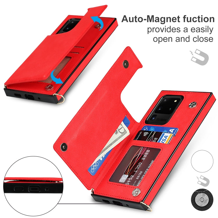 For Samsung Galaxy S20 Ultra Cross-body Square Double Buckle Flip Card Bag TPU+PU Case with Card Slots & Wallet & Photo & Strap