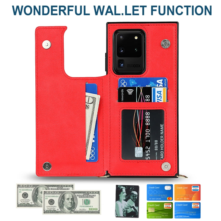 For Samsung Galaxy S20 Ultra Cross-body Square Double Buckle Flip Card Bag TPU+PU Case with Card Slots & Wallet & Photo & Strap