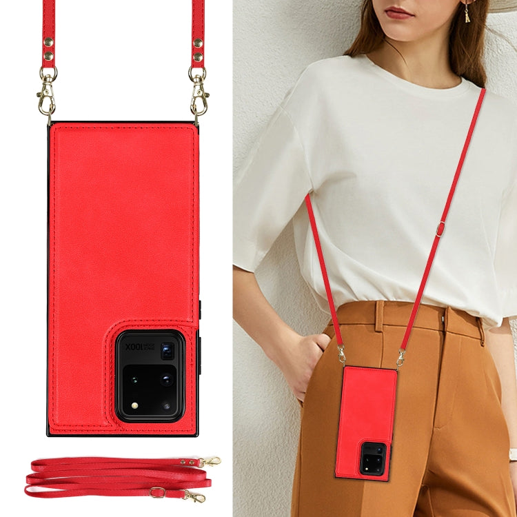 For Samsung Galaxy S20 Ultra Cross-body Square Double Buckle Flip Card Bag TPU+PU Case with Card Slots & Wallet & Photo & Strap