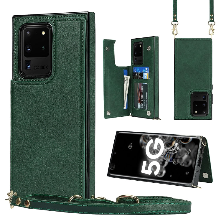 For Samsung Galaxy S20 Ultra Cross-body Square Double Buckle Flip Card Bag TPU+PU Case with Card Slots & Wallet & Photo & Strap