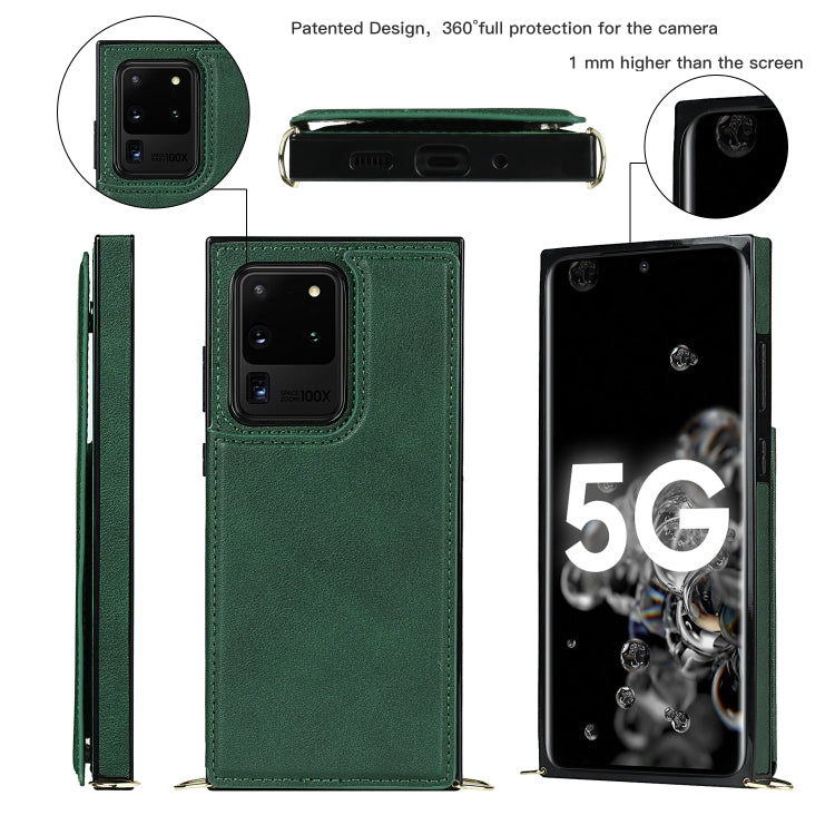For Samsung Galaxy S20 Ultra Cross-body Square Double Buckle Flip Card Bag TPU+PU Case with Card Slots & Wallet & Photo & Strap
