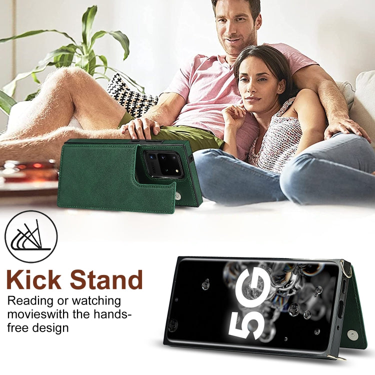 For Samsung Galaxy S20 Ultra Cross-body Square Double Buckle Flip Card Bag TPU+PU Case with Card Slots & Wallet & Photo & Strap