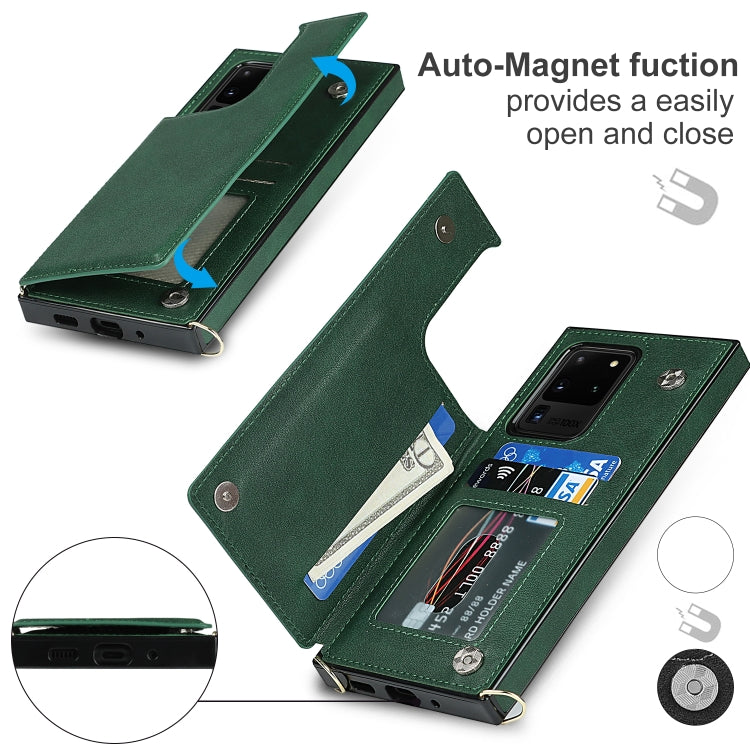 For Samsung Galaxy S20 Ultra Cross-body Square Double Buckle Flip Card Bag TPU+PU Case with Card Slots & Wallet & Photo & Strap