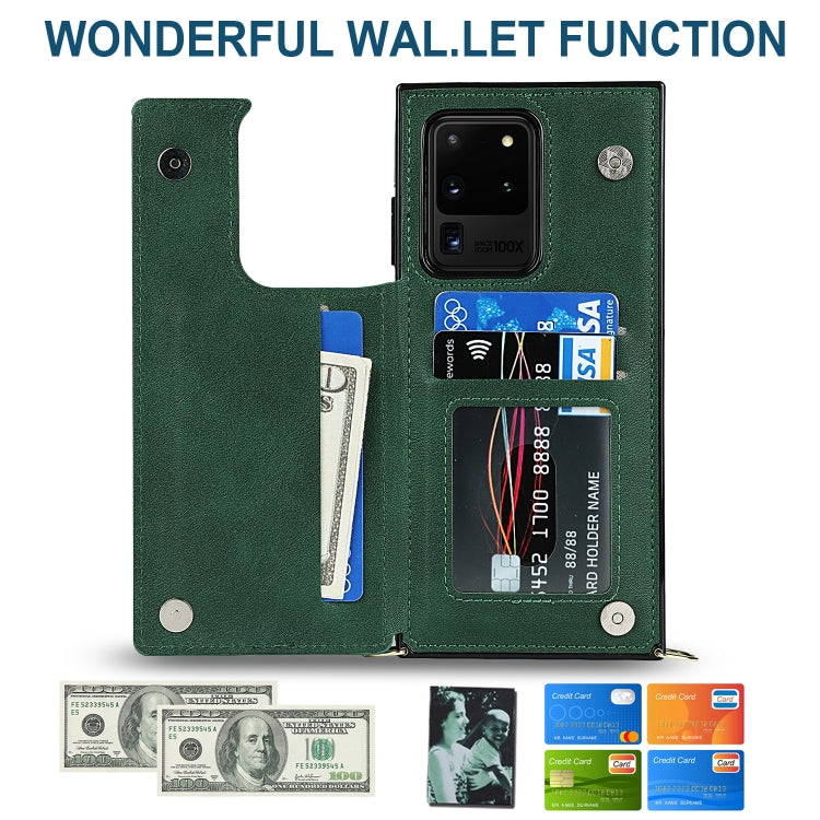For Samsung Galaxy S20 Ultra Cross-body Square Double Buckle Flip Card Bag TPU+PU Case with Card Slots & Wallet & Photo & Strap