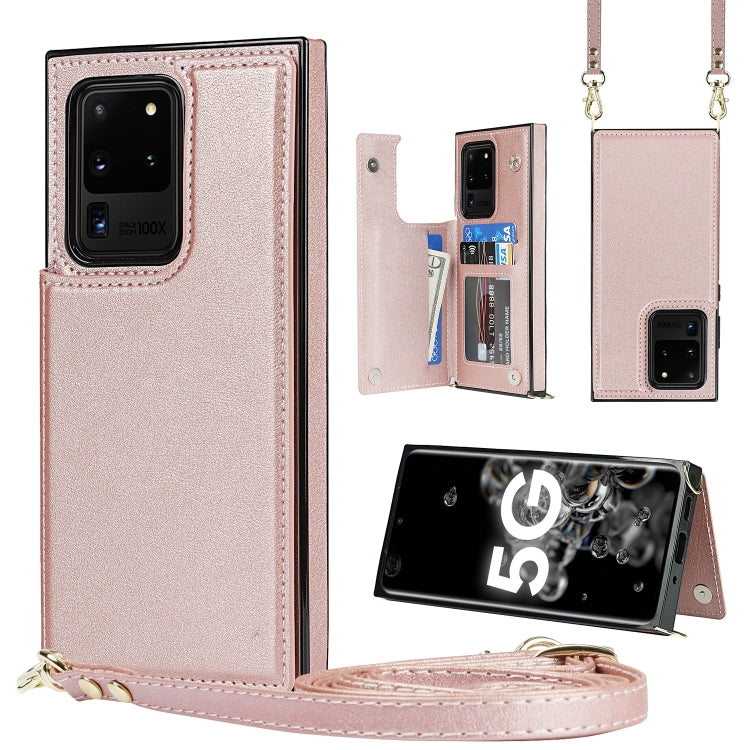 For Samsung Galaxy S20 Ultra Cross-body Square Double Buckle Flip Card Bag TPU+PU Case with Card Slots & Wallet & Photo & Strap