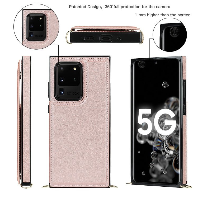 For Samsung Galaxy S20 Ultra Cross-body Square Double Buckle Flip Card Bag TPU+PU Case with Card Slots & Wallet & Photo & Strap