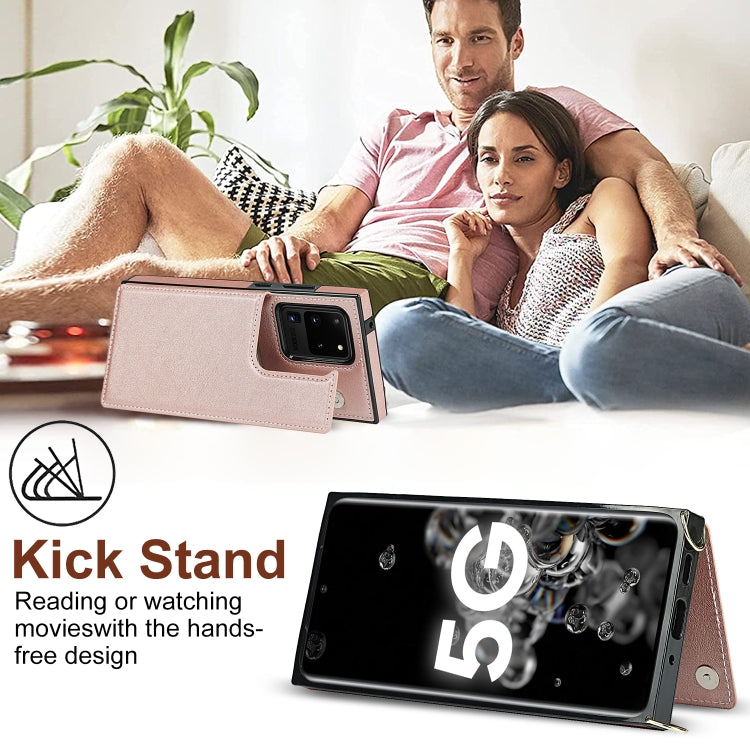 For Samsung Galaxy S20 Ultra Cross-body Square Double Buckle Flip Card Bag TPU+PU Case with Card Slots & Wallet & Photo & Strap
