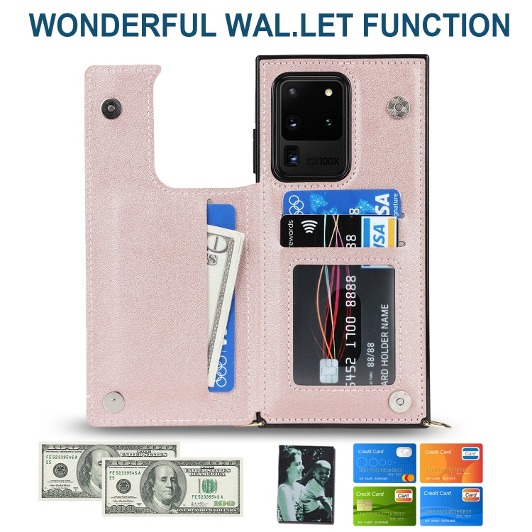 For Samsung Galaxy S20 Ultra Cross-body Square Double Buckle Flip Card Bag TPU+PU Case with Card Slots & Wallet & Photo & Strap