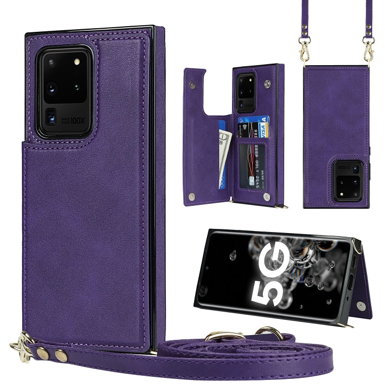For Samsung Galaxy S20 Ultra Cross-body Square Double Buckle Flip Card Bag TPU+PU Case with Card Slots & Wallet & Photo & Strap