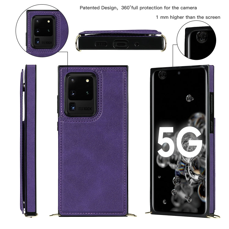 For Samsung Galaxy S20 Ultra Cross-body Square Double Buckle Flip Card Bag TPU+PU Case with Card Slots & Wallet & Photo & Strap