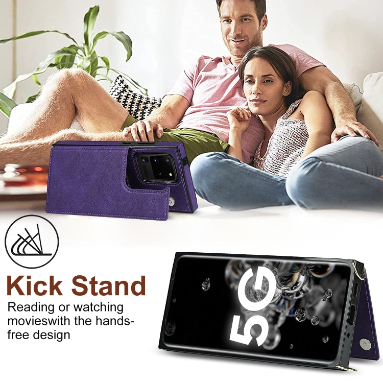 For Samsung Galaxy S20 Ultra Cross-body Square Double Buckle Flip Card Bag TPU+PU Case with Card Slots & Wallet & Photo & Strap