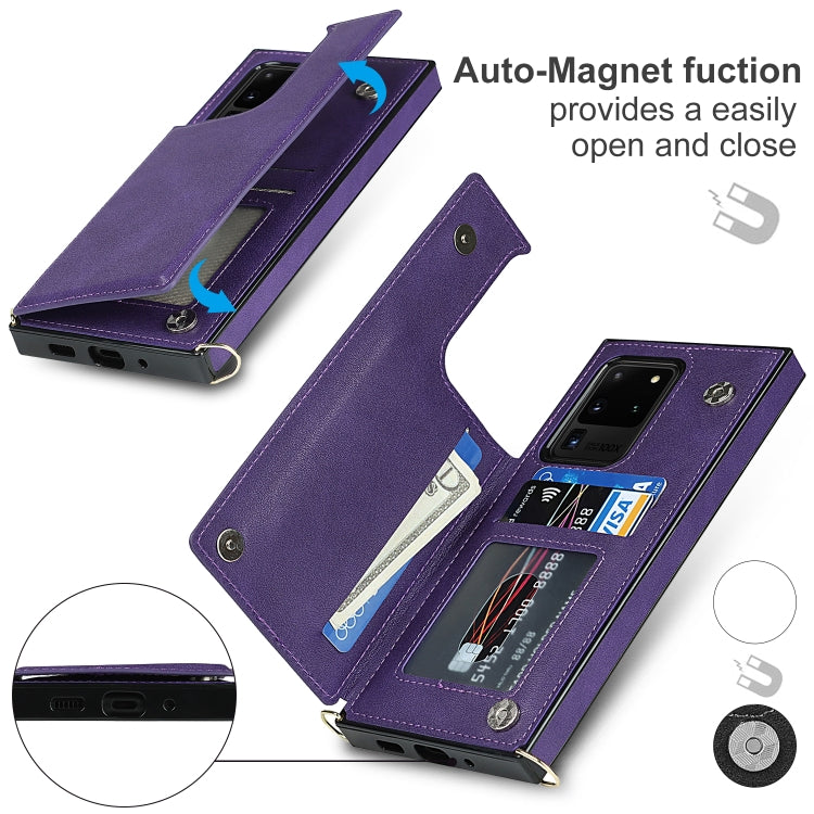 For Samsung Galaxy S20 Ultra Cross-body Square Double Buckle Flip Card Bag TPU+PU Case with Card Slots & Wallet & Photo & Strap