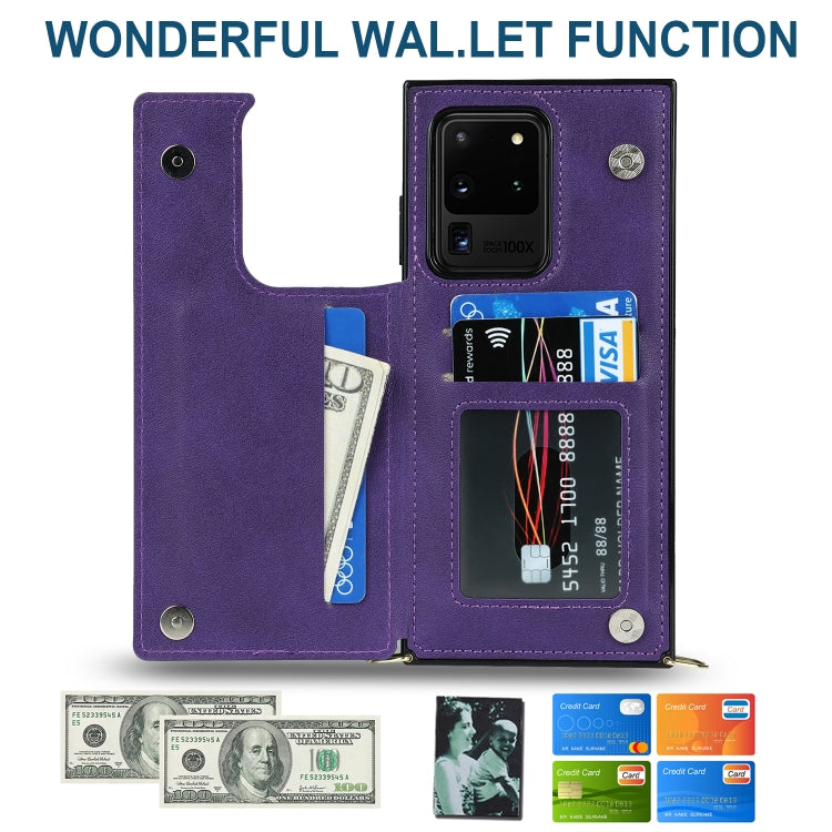 For Samsung Galaxy S20 Ultra Cross-body Square Double Buckle Flip Card Bag TPU+PU Case with Card Slots & Wallet & Photo & Strap