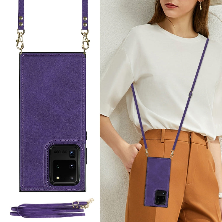 For Samsung Galaxy S20 Ultra Cross-body Square Double Buckle Flip Card Bag TPU+PU Case with Card Slots & Wallet & Photo & Strap