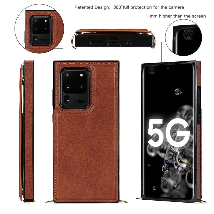 For Samsung Galaxy S20 Ultra Cross-body Square Double Buckle Flip Card Bag TPU+PU Case with Card Slots & Wallet & Photo & Strap